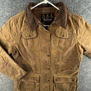 Barbour L1600 Fur Trim Utility Waxed Jacket Women Full Zip Size 10 US Brown